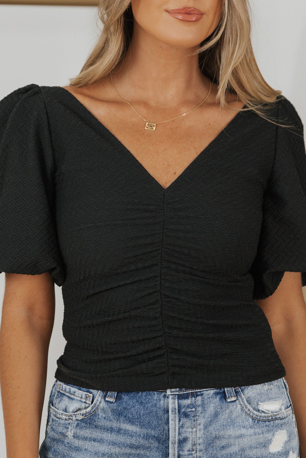 Puff Sleeve Ruched Top