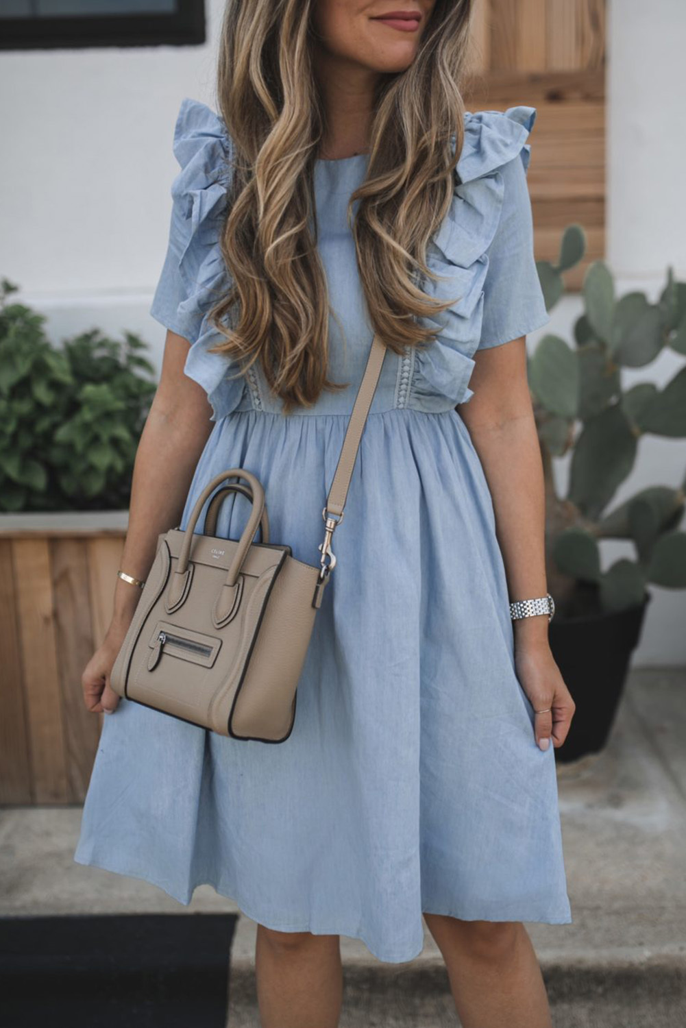 Chambray Ruffle Dress