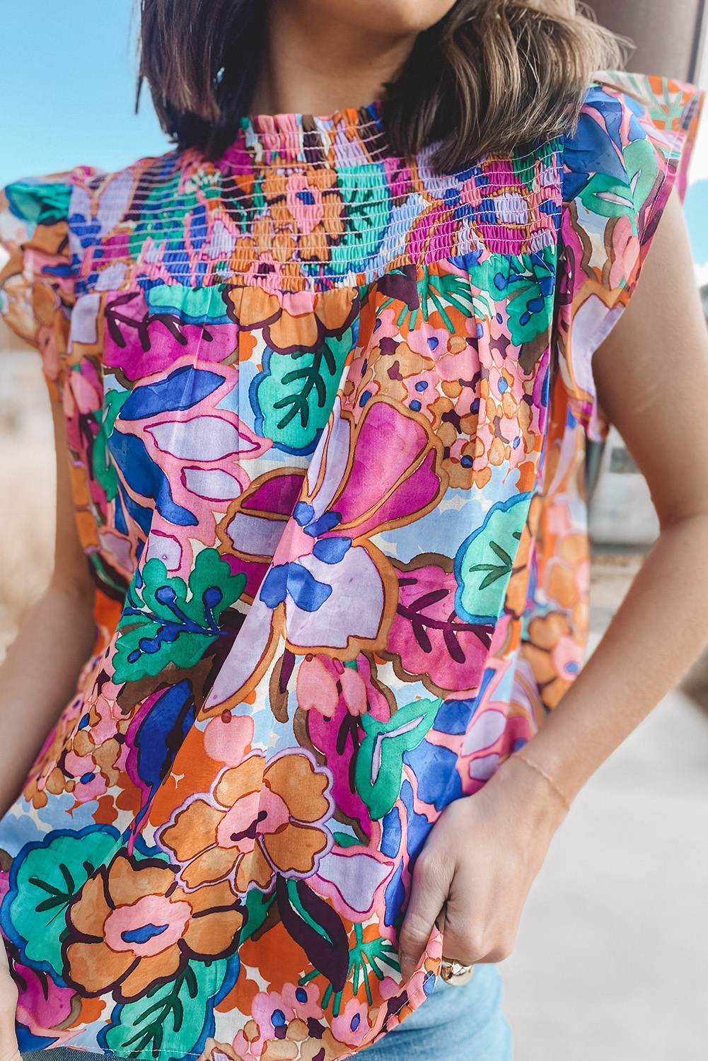 Bright Floral Smocked Top