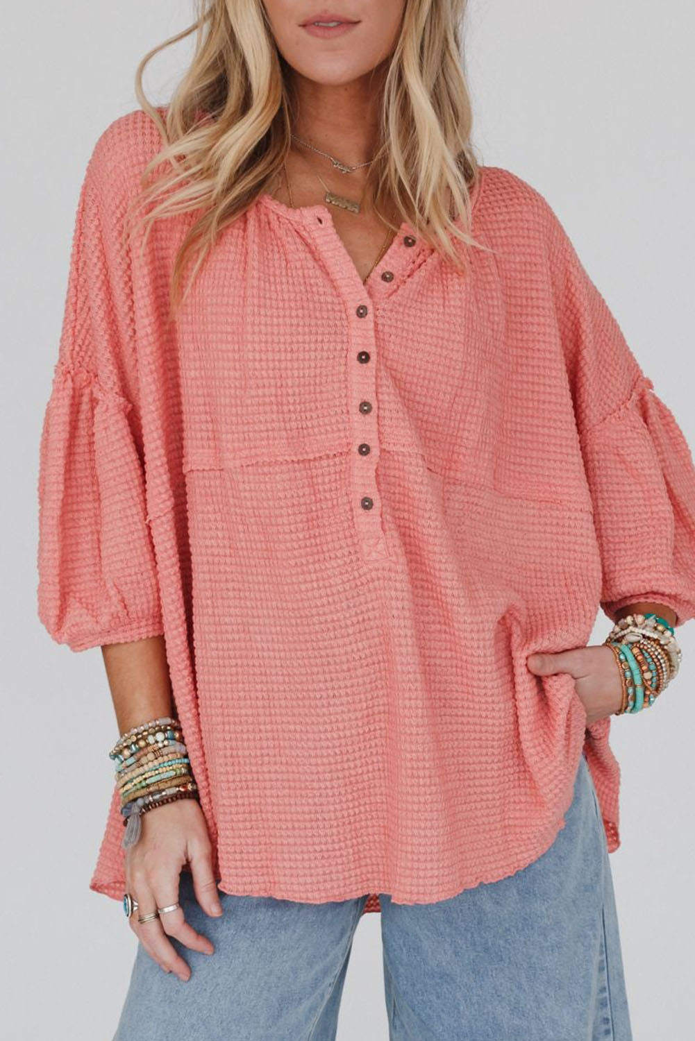 Waffle Knit Henley Top