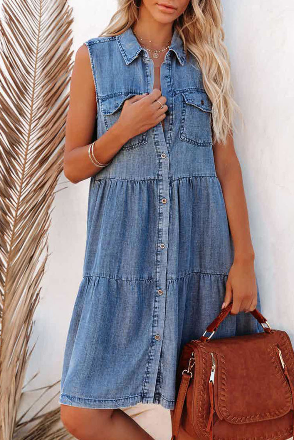 Sleeveless Denim Pocket Dress