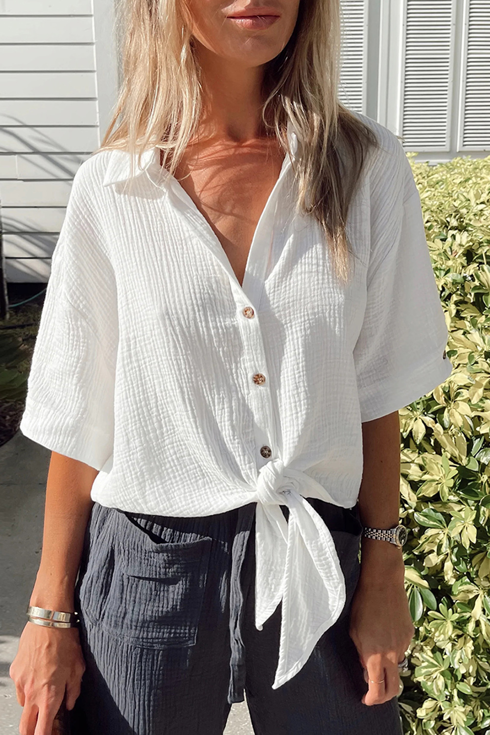 Textured Knot Crinkle Top