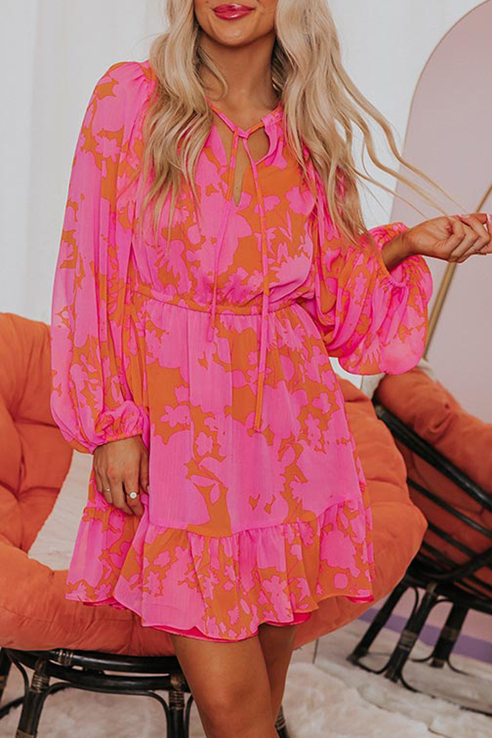 Rose Puff Sleeve Dress