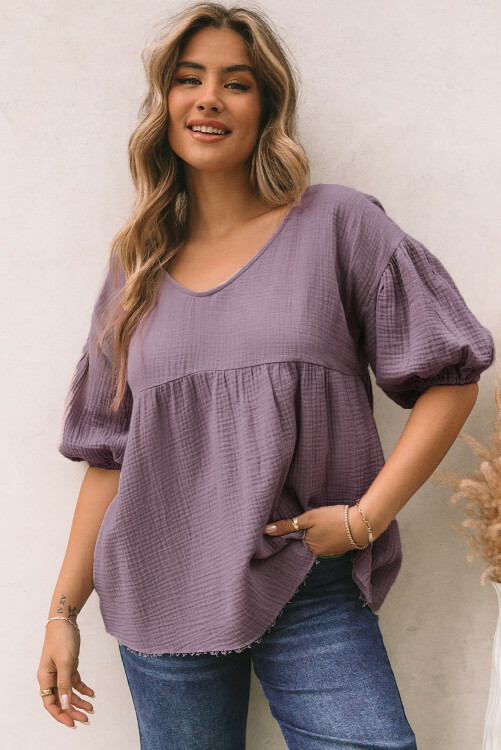 Everett Plum Bubble Sleeve Top