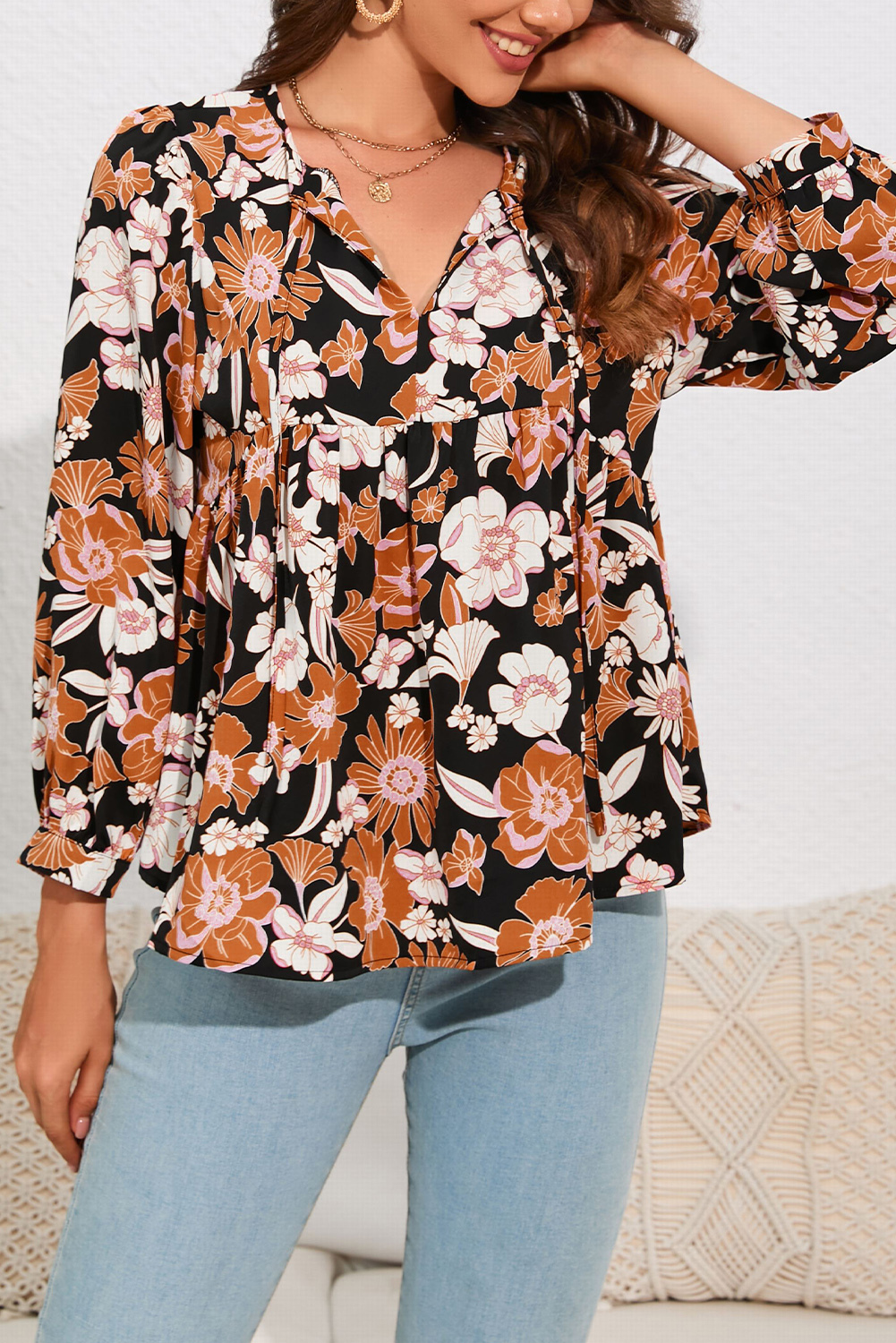 Brown Floral Blouse